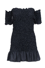 Current Boutique-Petersyn - Black Polka Dot Smocked Off The Shoulder Mini Dress Sz M