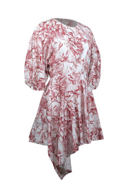 Current Boutique-Petersyn - White w/ Red Floral Print Puff Sleeve Dress Sz M