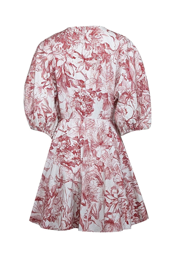 Current Boutique-Petersyn - White w/ Red Floral Print Puff Sleeve Dress Sz M