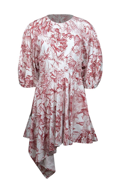 Current Boutique-Petersyn - White w/ Red Floral Print Puff Sleeve Dress Sz M