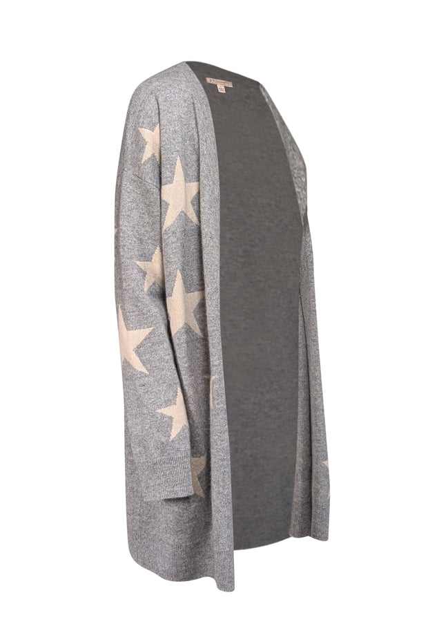 Current Boutique-Philosophy - Grey w/ Beige Star Print Cashmere Cardigan Sz L