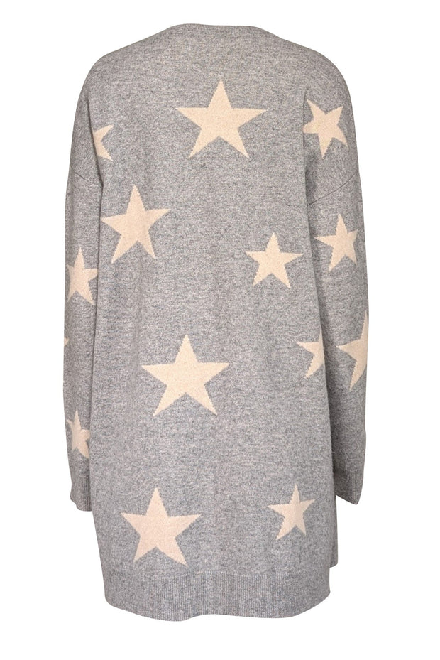 Current Boutique-Philosophy - Grey w/ Beige Star Print Cashmere Cardigan Sz L