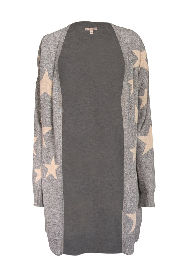 Current Boutique-Philosophy - Grey w/ Beige Star Print Cashmere Cardigan Sz L