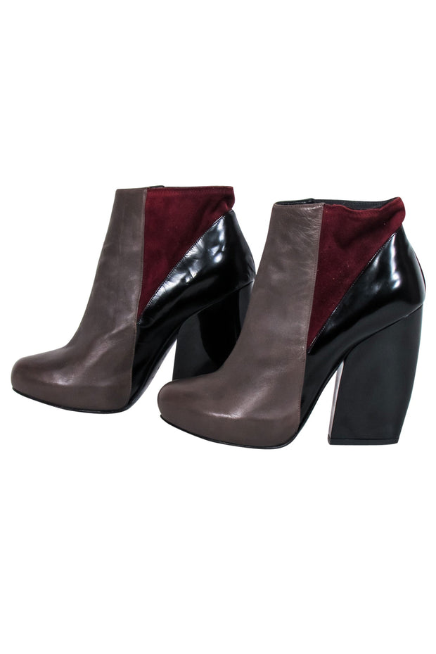 Current Boutique-Pierre Hardy - Brown, Black & Maroon Color Block Heeled Booties Sz 8