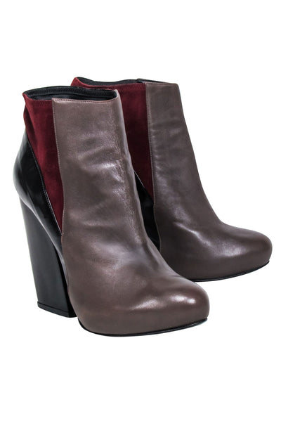 Current Boutique-Pierre Hardy - Brown, Black & Maroon Color Block Heeled Booties Sz 8