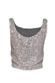 Current Boutique-Pinko - Beige Tulle Crop Top w/ Silver Sequins Sz M