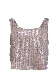 Current Boutique-Pinko - Beige Tulle Crop Top w/ Silver Sequins Sz M