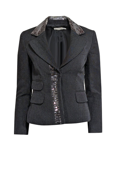 Current Boutique-Pinko - Black Pinkstripes w/ Asymmetrical Sequin Blazer Details Sz 4