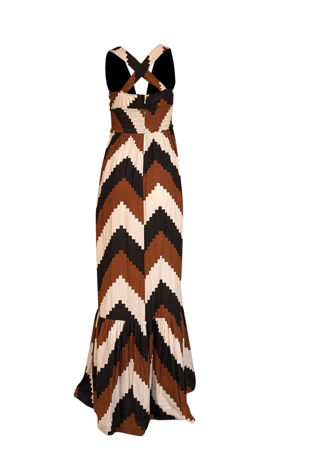 Current Boutique-Plenty by Tracy Reese - Brown, Black, & White Print Cross Back Maxi Dress Sz M