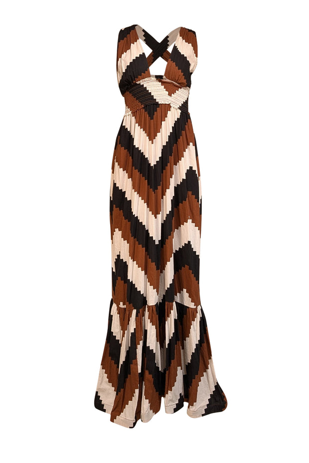 Current Boutique-Plenty by Tracy Reese - Brown, Black, & White Print Cross Back Maxi Dress Sz M