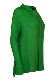 Current Boutique-Polo Ralph Lauren - Green Long Sleeve Silk Notch Neckline Top Sz XS