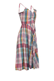 Current Boutique-Polo Ralph Lauren - Pink, Teal, & White Plaid Print Cotton Midi Dress Sz 2