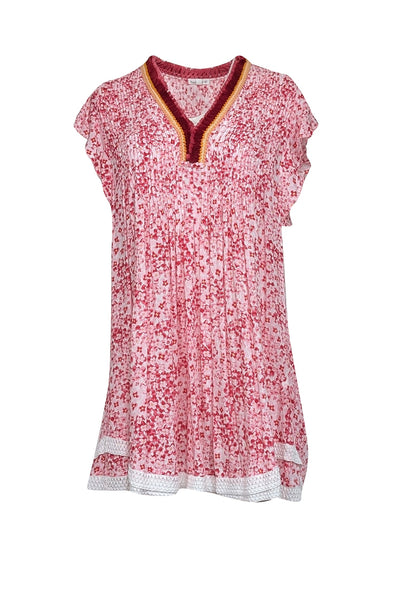 Current Boutique-Poupette St Barth - White, Red, & Pink Floral Print Lace Trimmed Dress Sz L