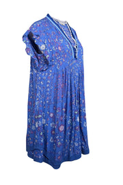 Current Boutique-Poupette St. Barth - Blue w/ Multicolor Floral Print Flutter Sleeve Dress Sz L