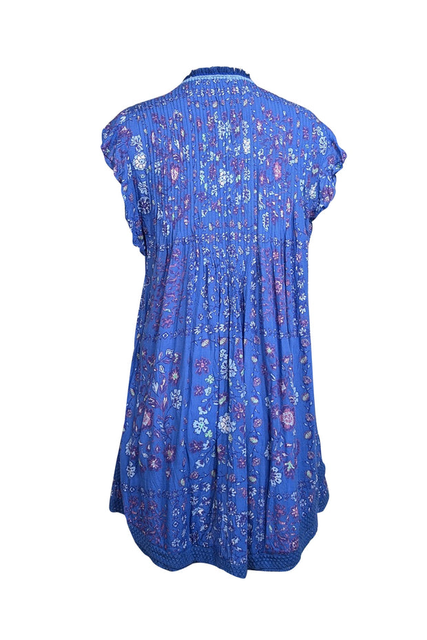 Current Boutique-Poupette St. Barth - Blue w/ Multicolor Floral Print Flutter Sleeve Dress Sz L