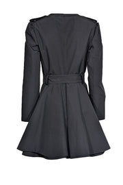 Current Boutique-Prada - Black Fit & Flare Collarless Trench Coat w/ Waist Tie Belt Sz 6