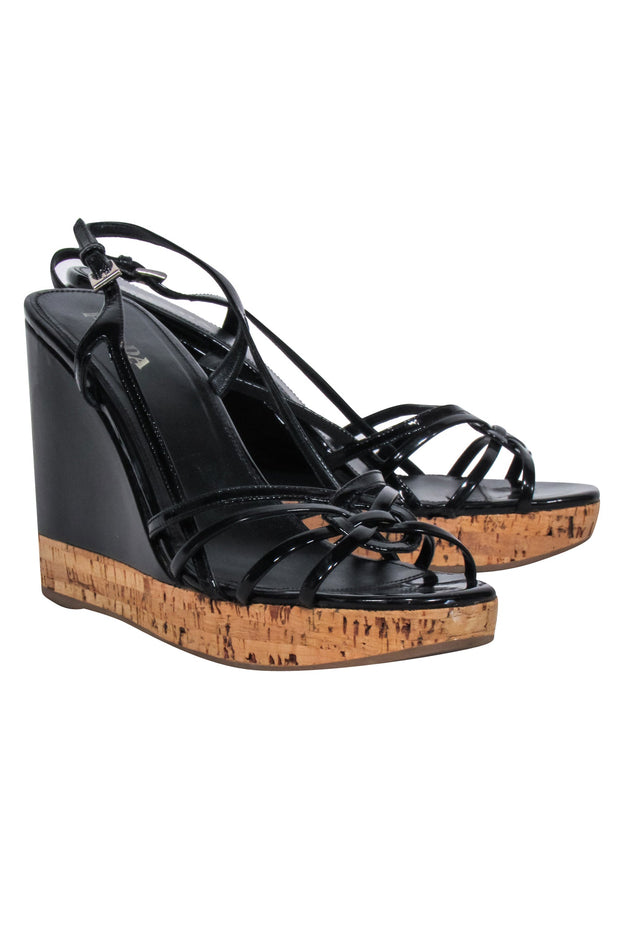 Current Boutique-Prada - Black Patent Leather Wedges w/Cork Platform Sz 10.5