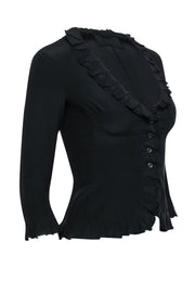 Current Boutique-Prada - Black Silk Textured Ruffle Blouse Sz 4