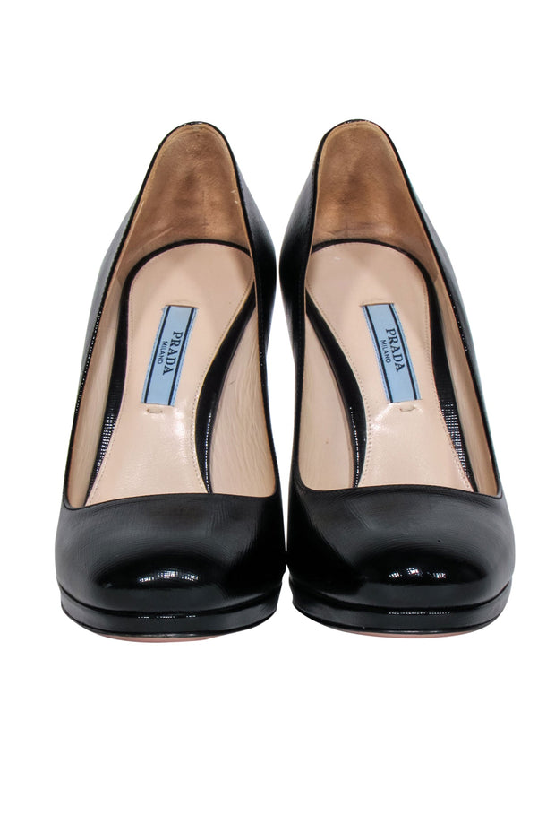 Current Boutique-Prada - Black Textured Patent Leather Pumps Sz 7