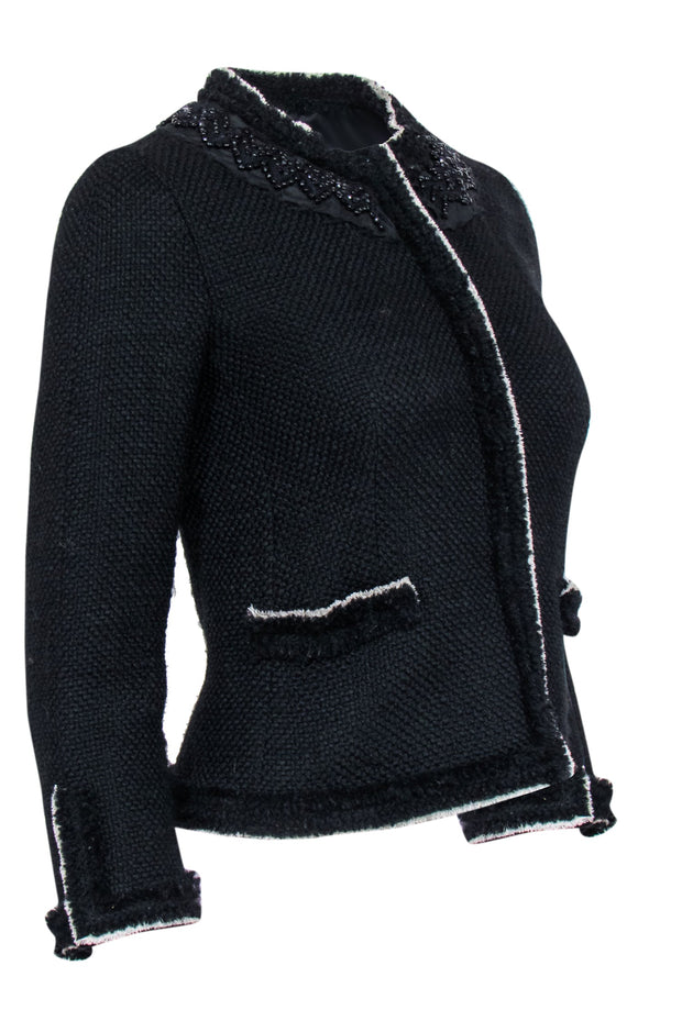 Current Boutique-Prada - Black Tweed Embellished Jacket Sz 4