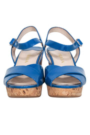 Current Boutique-Prada - Blue Patent Leather Cork Wedges Sz 9