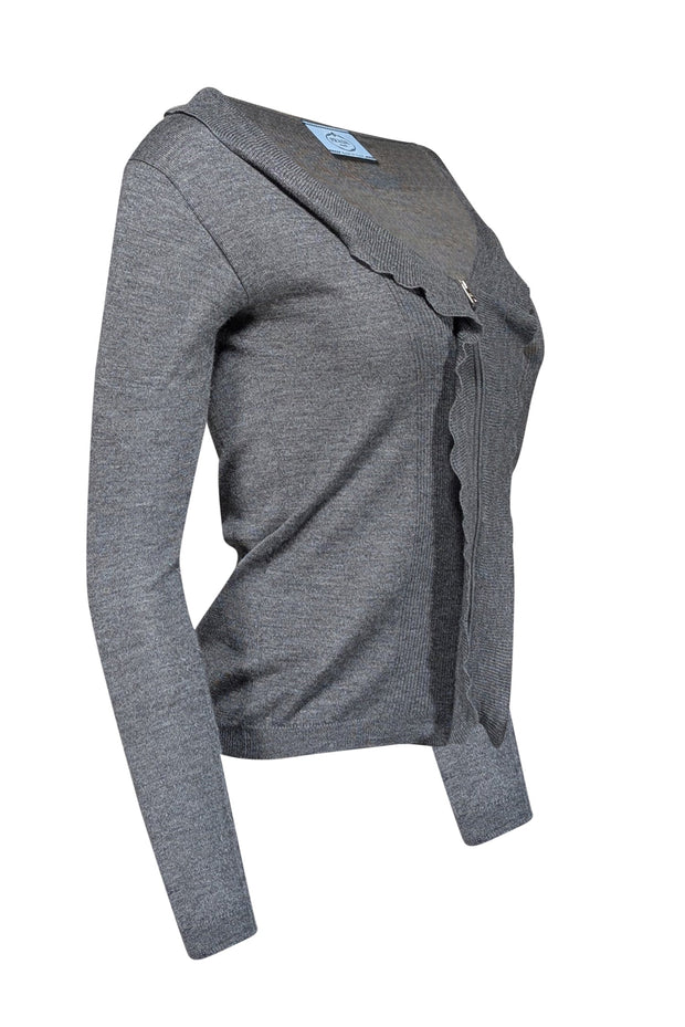 Current Boutique-Prada - Grey Silk Cashmere Blend Zipper Front Sweater Sz 2