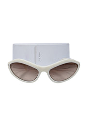 Current Boutique-Prada - Ivory Elongated Cat Eye Sunglasses