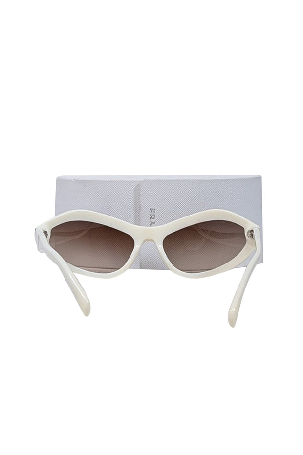 Current Boutique-Prada - Ivory Elongated Cat Eye Sunglasses