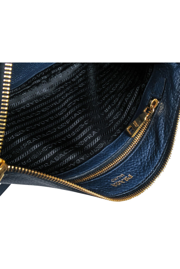 Current Boutique-Prada - Navy Pebbled Leather "Daino" Crossbody Bag w/ Gold Hardware