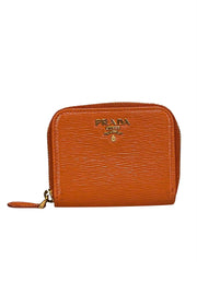 Current Boutique-Prada - Orange Textured Coin Purse Wallet