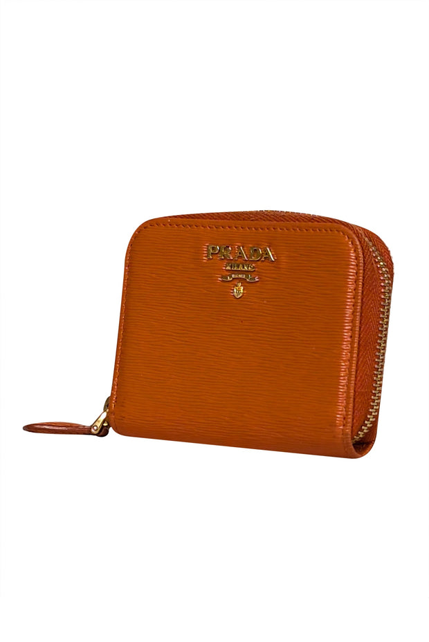 Current Boutique-Prada - Orange Textured Coin Purse Wallet