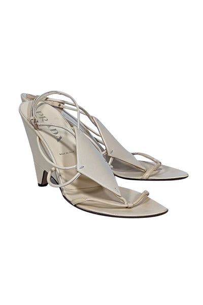 Current Boutique-Prada - Pale Yellow Leather Open Toe Strappy Pumps Sz 8.5