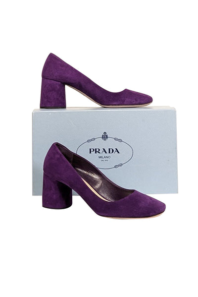 Current Boutique-Prada - Purple Suede Rounded Toe Low Pumps Sz 8