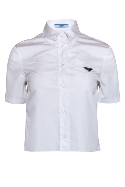 Current Boutique-Prada - White Cotton Cropped Button Front Shirt Sz 4