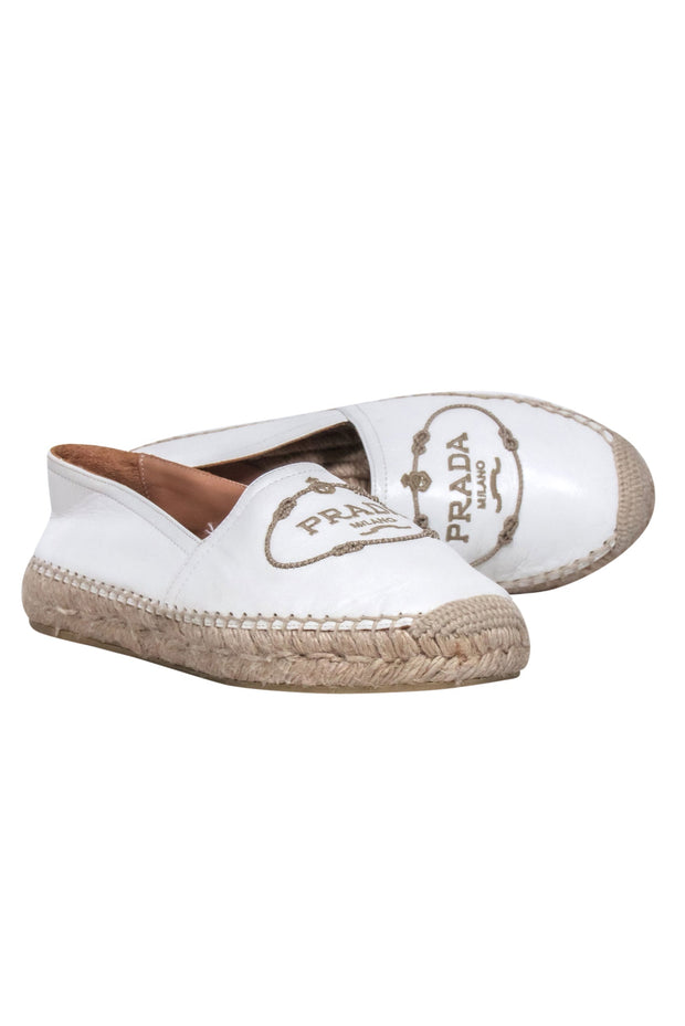 Current Boutique-Prada - White Leather Logo Toe Flats Sz 7