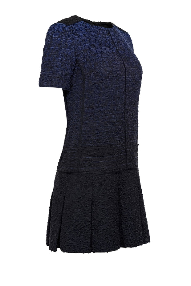 Current Boutique-Proenza Schouler - Black & Blue Boucle Short Sleeve Drop Waist Sheath Dress Sz 4