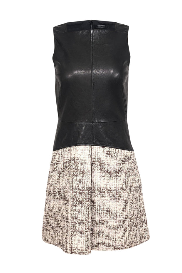 Current Boutique-Proenza Schouler - Black Leather A-Line Dress w/ Pink & Cream Tweed Skirt Sz 4