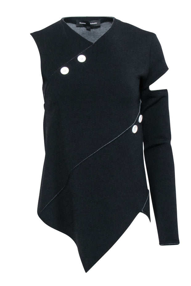 Current Boutique-Proenza Schouler - Black Wool Blend Asymmetrical Single Sleeve Top Sz 2