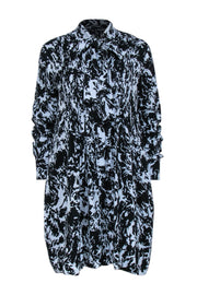 Current Boutique-Proenza Schouler - Light Blue & Black Abstract Print Shirt Dress w/ Neck Tie Sz 6