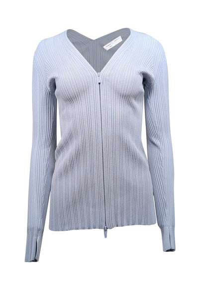 Current Boutique-Proenza Schouler - Light Blue Ribbed Knit Zip-Up Cardigan Sz S