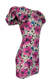 Current Boutique-ROTATE Birger Christensen - Pale Yellow & Pink Floral Print Puff Sleeve Dress Sz 2