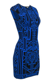 Current Boutique-RVN - Blue & Black Print Bodycon Dress Sz XS