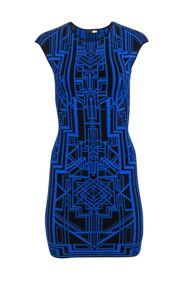 Current Boutique-RVN - Blue & Black Print Bodycon Dress Sz XS