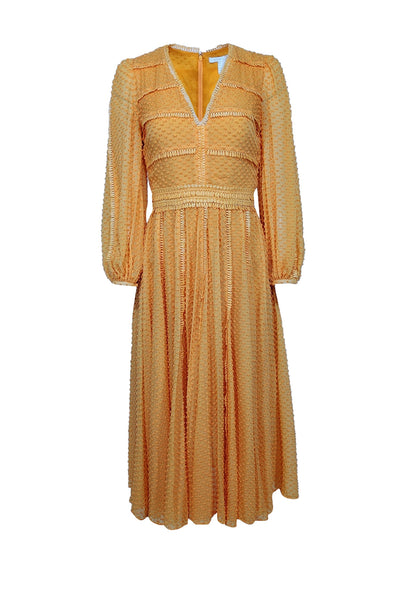 Current Boutique-Rachel Gilbert - Orange Long Sleeve Textured Midi Dress Sz 4