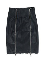 Current Boutique-Rachel Zoe - Black Leather Double Zipper Pencil Skirt Sz 4