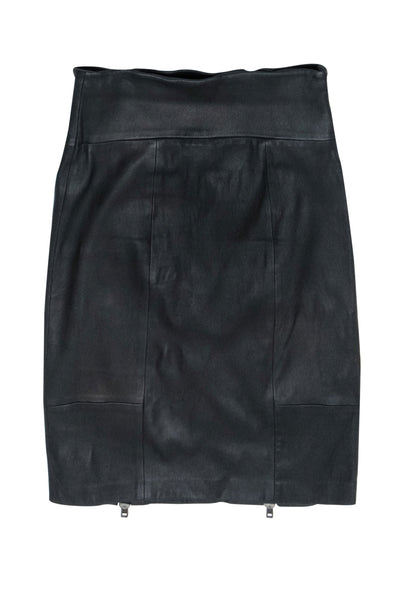 Current Boutique-Rachel Zoe - Black Leather Double Zipper Pencil Skirt Sz 4