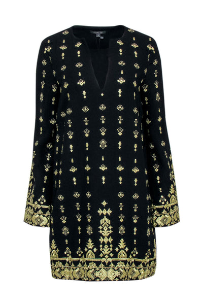 Current Boutique-Rachel Zoe - Black Shift Dress w/ Gold Embroidery Sz 8