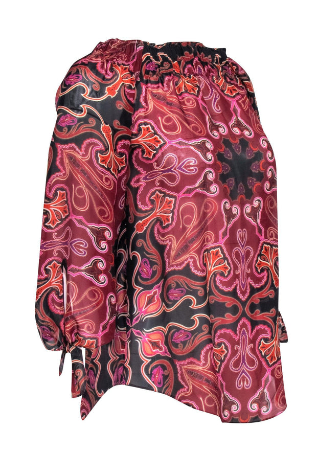 Current Boutique-Rachel Zoe - Burgundy Off The Shoulder Paisley Print Blouse Sz 0