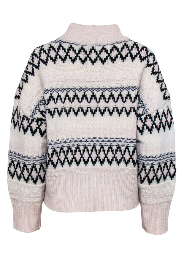 Current Boutique-Rag & Bone - Beige & Black Fair Isle Print Sweater Sz XS