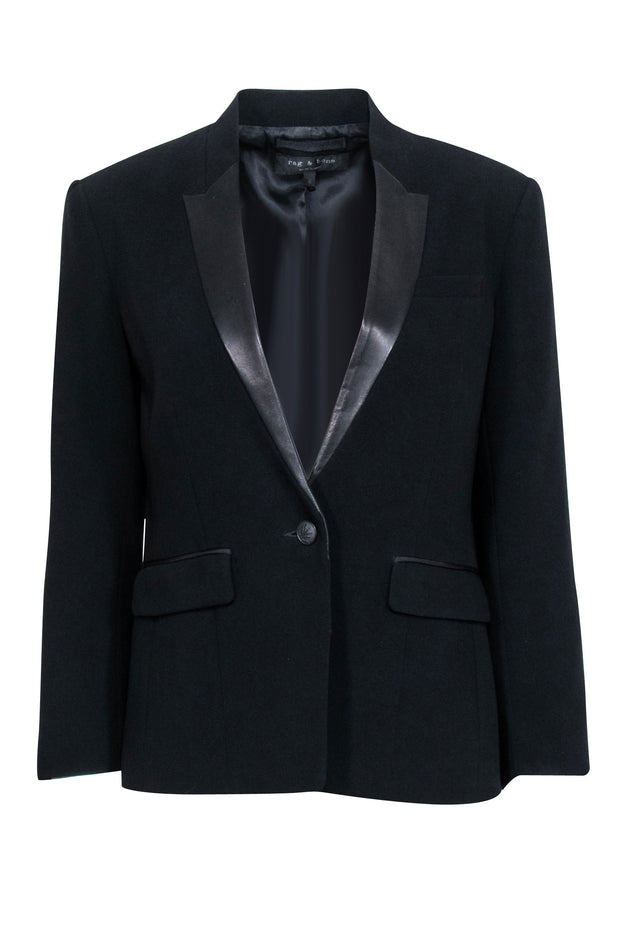 Current Boutique-Rag & Bone - Black Blazer w/ Lamb Leather Lapel Sz 6